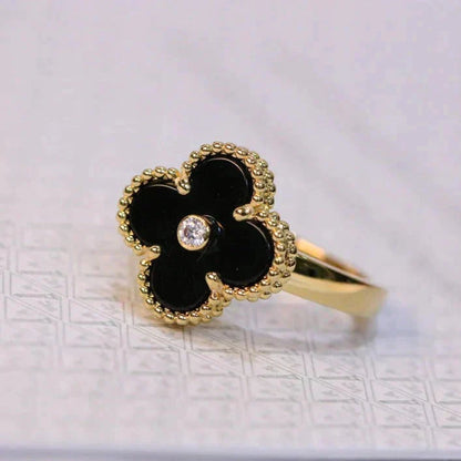 [Panda Jewelry]CLOVER ONYX RING GOLD DIAMOND