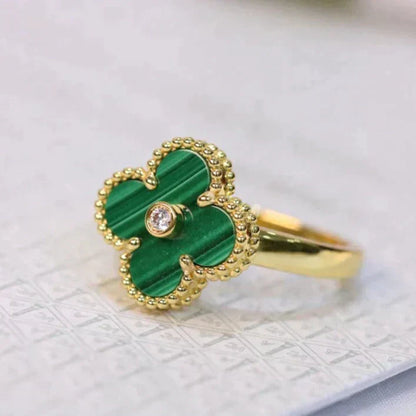 [Panda Jewelry]CLOVER MALACHITE RING GOLD DIAMOND