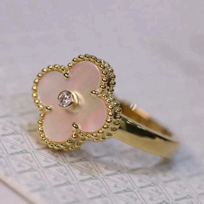 [Panda Jewelry]CLOVER PINK MOP RING GOLD DIAMOND
