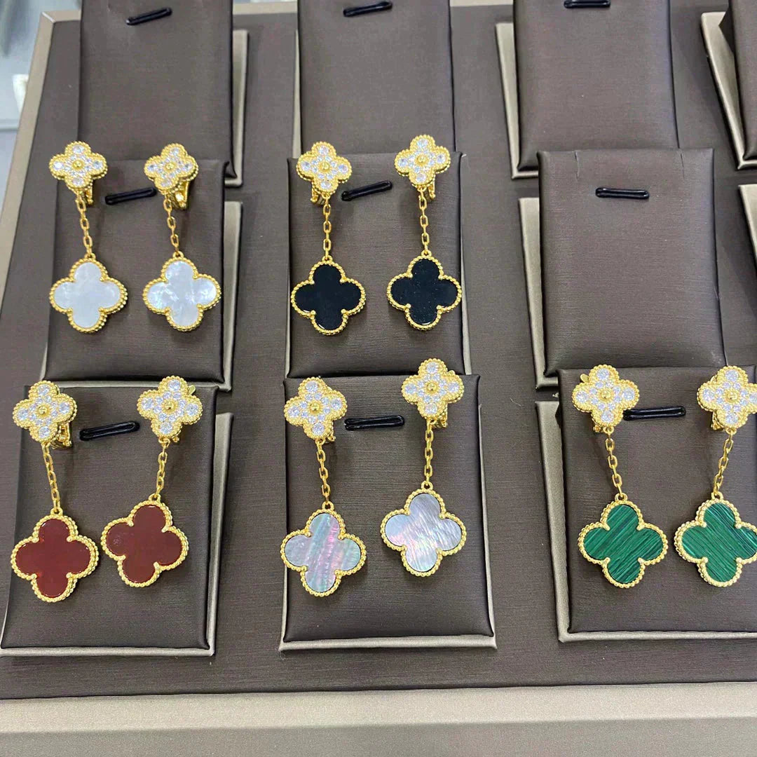 [Panda Jewelry]CLOVER  2 MOTIFS  DIAMOND  EARRINGS (MULTIPLE CHOICESç´