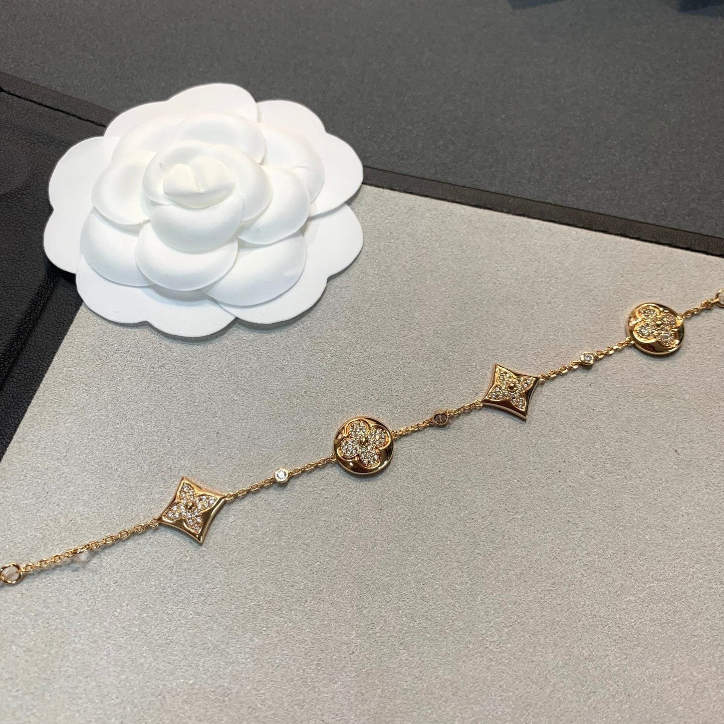 [Panda Jewelry]STAR AND SUN 4 MOTIFS GOLD DIAMONDS BRACELET