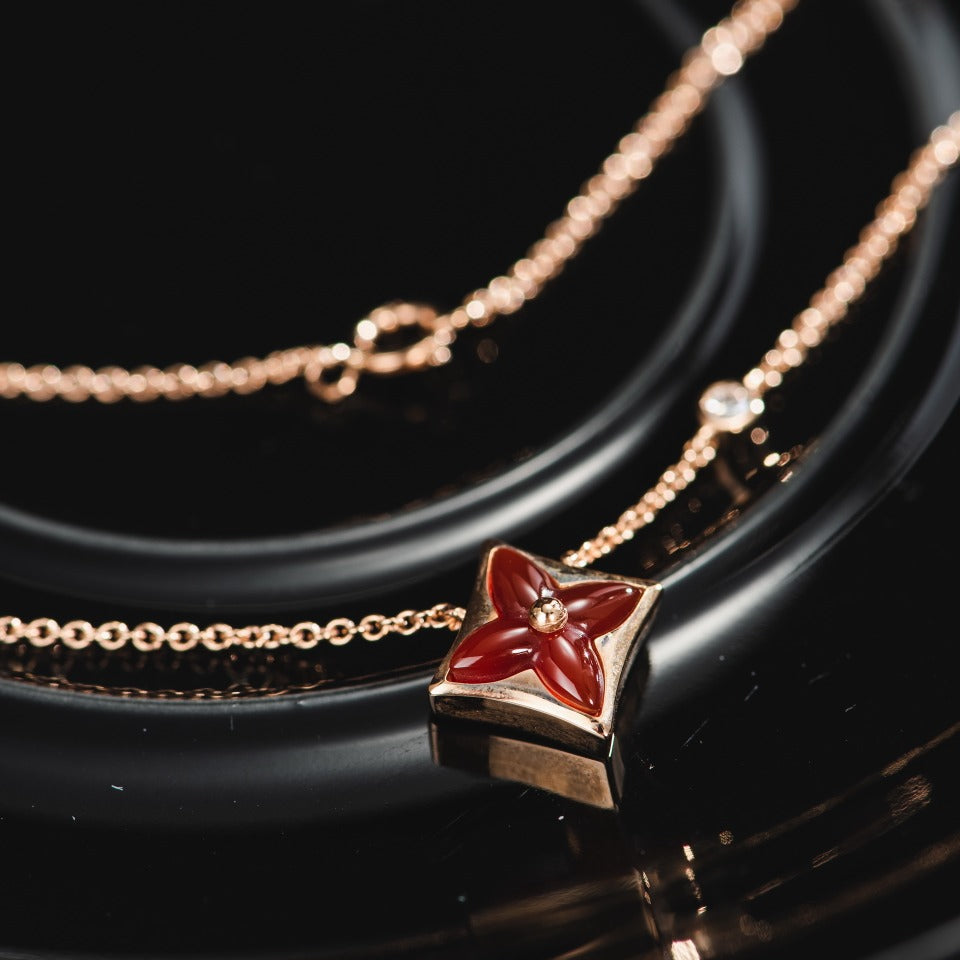 [Panda Jewelry]STAR NECKLACE PINK GOLD 1 DIAMOND