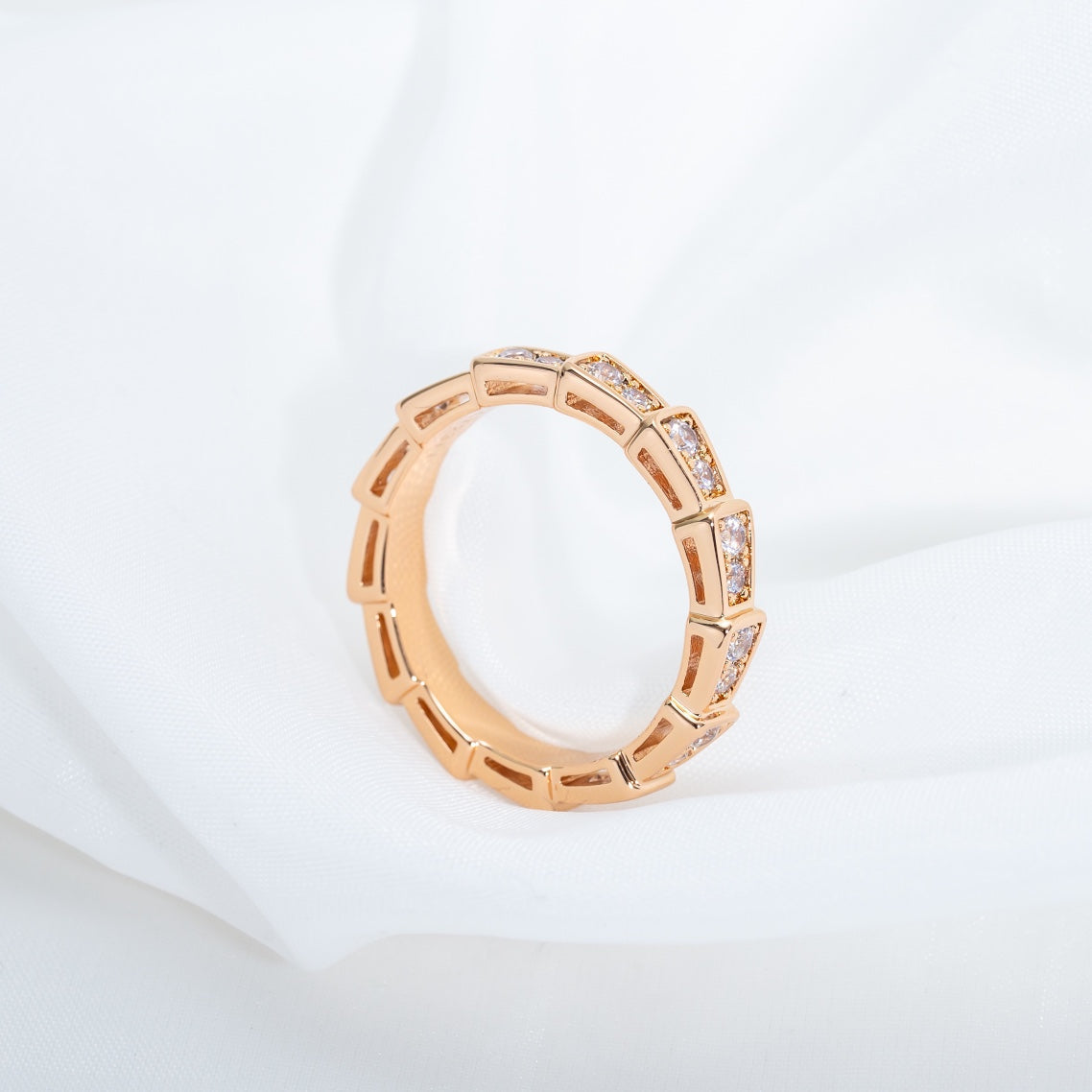 [Panda Jewelry]SERPENTI RING PINK GOLD DIAMOND PAVED 3MM