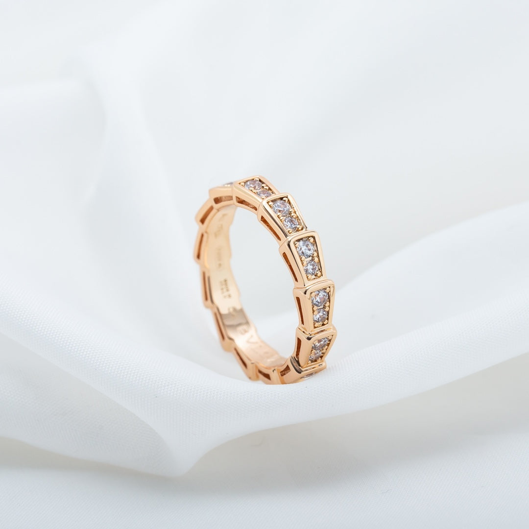 [Panda Jewelry]SERPENTI RING PINK GOLD DIAMOND PAVED 3MM