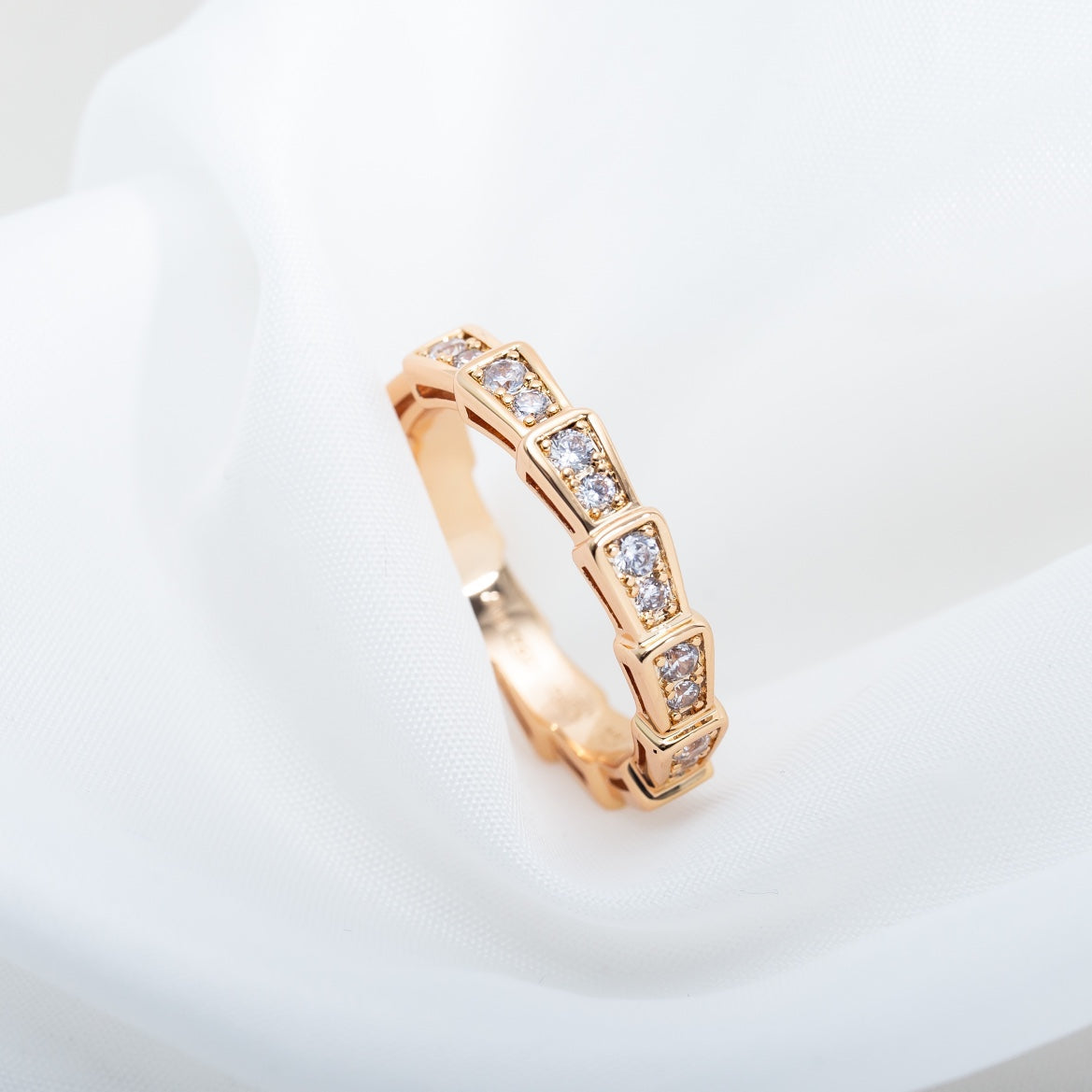 [Panda Jewelry]SERPENTI RING PINK GOLD DIAMOND PAVED 3MM