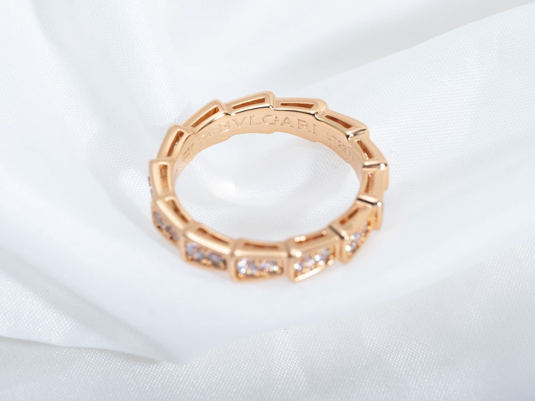 [Panda Jewelry]SERPENTI RING PINK GOLD DIAMOND PAVED 3MM