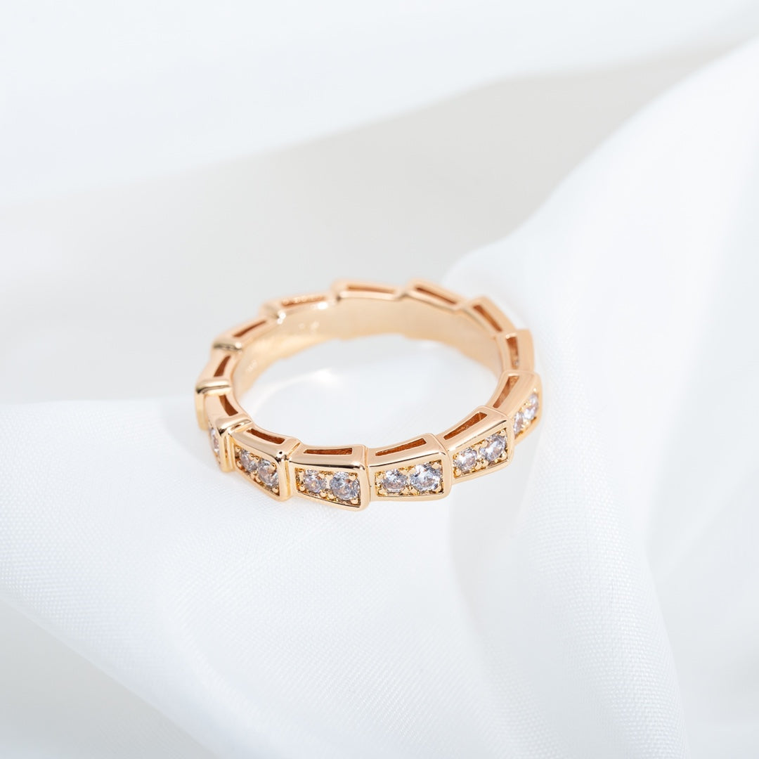[Panda Jewelry]SERPENTI RING PINK GOLD DIAMOND PAVED 3MM