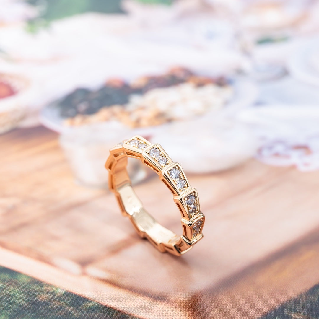 [Panda Jewelry]SERPENTI RING PINK GOLD DIAMOND PAVED 3MM