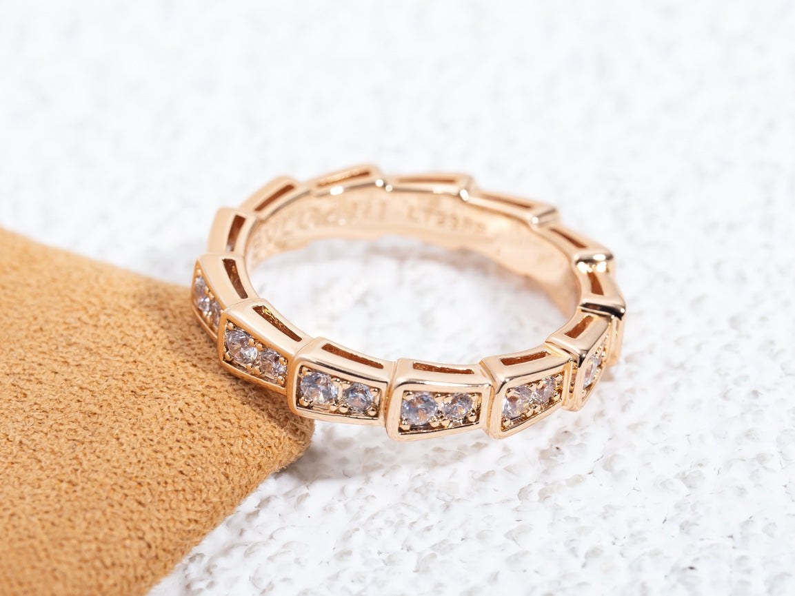 [Panda Jewelry]SERPENTI RING PINK GOLD DIAMOND PAVED 3MM