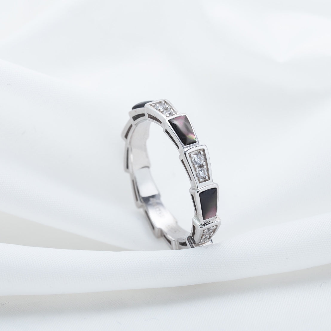 [Panda Jewelry]SERPENTI RING SILVER  DIAMOND BLACK MOP 3MM