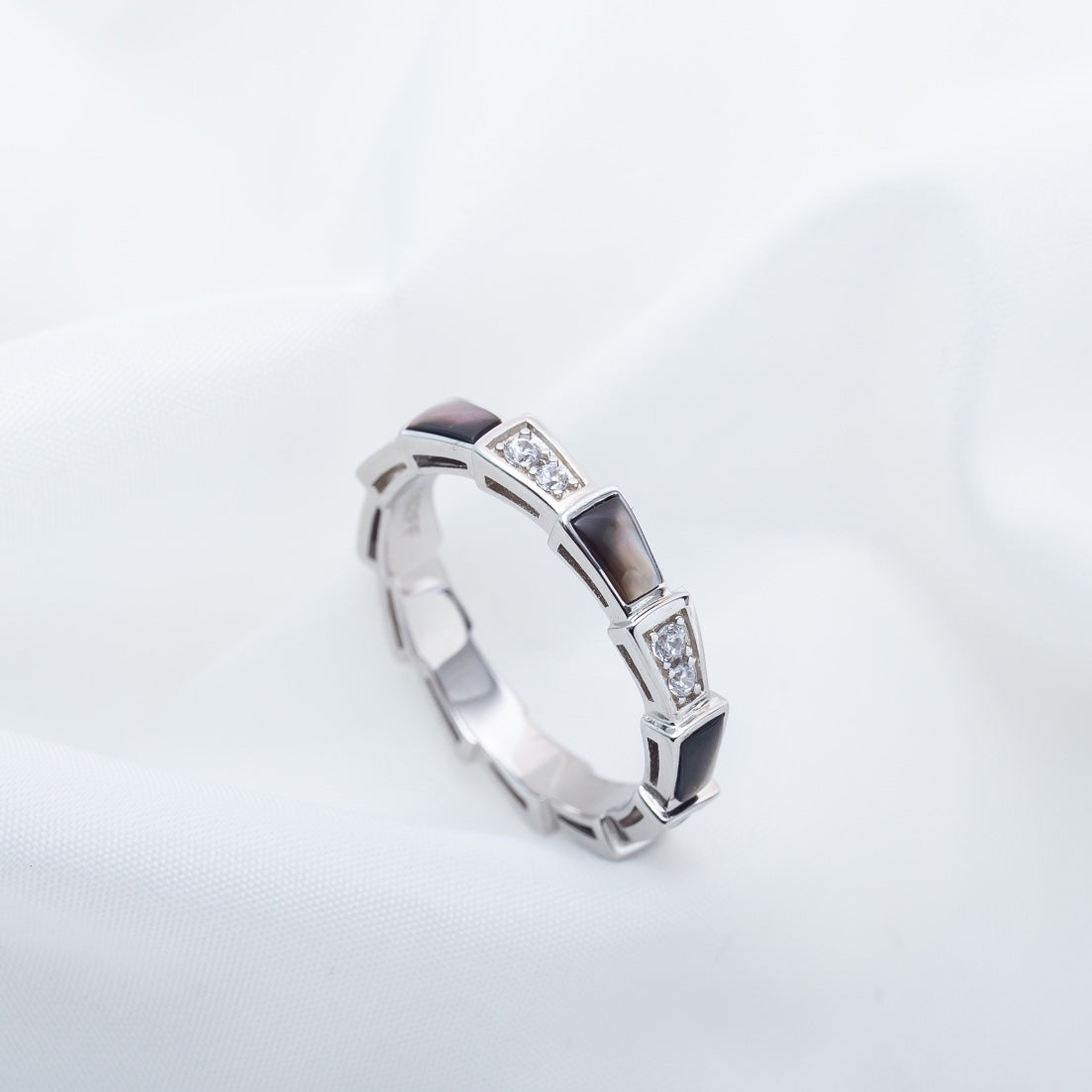 [Panda Jewelry]SERPENTI RING SILVER  DIAMOND BLACK MOP 3MM