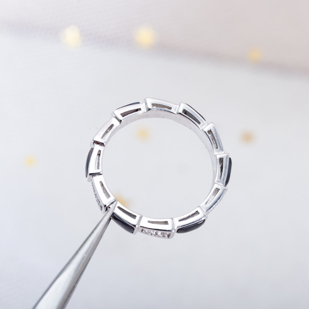 [Panda Jewelry]SERPENTI RING SILVER  DIAMOND BLACK MOP 3MM