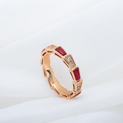 [Panda Jewelry]SERPENTI RING PINK GOLD CARNELIAN DIAMOND 3MM