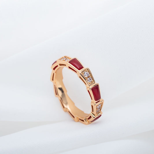 [Panda Jewelry]SERPENTI RING PINK GOLD CARNELIAN DIAMOND 3MM