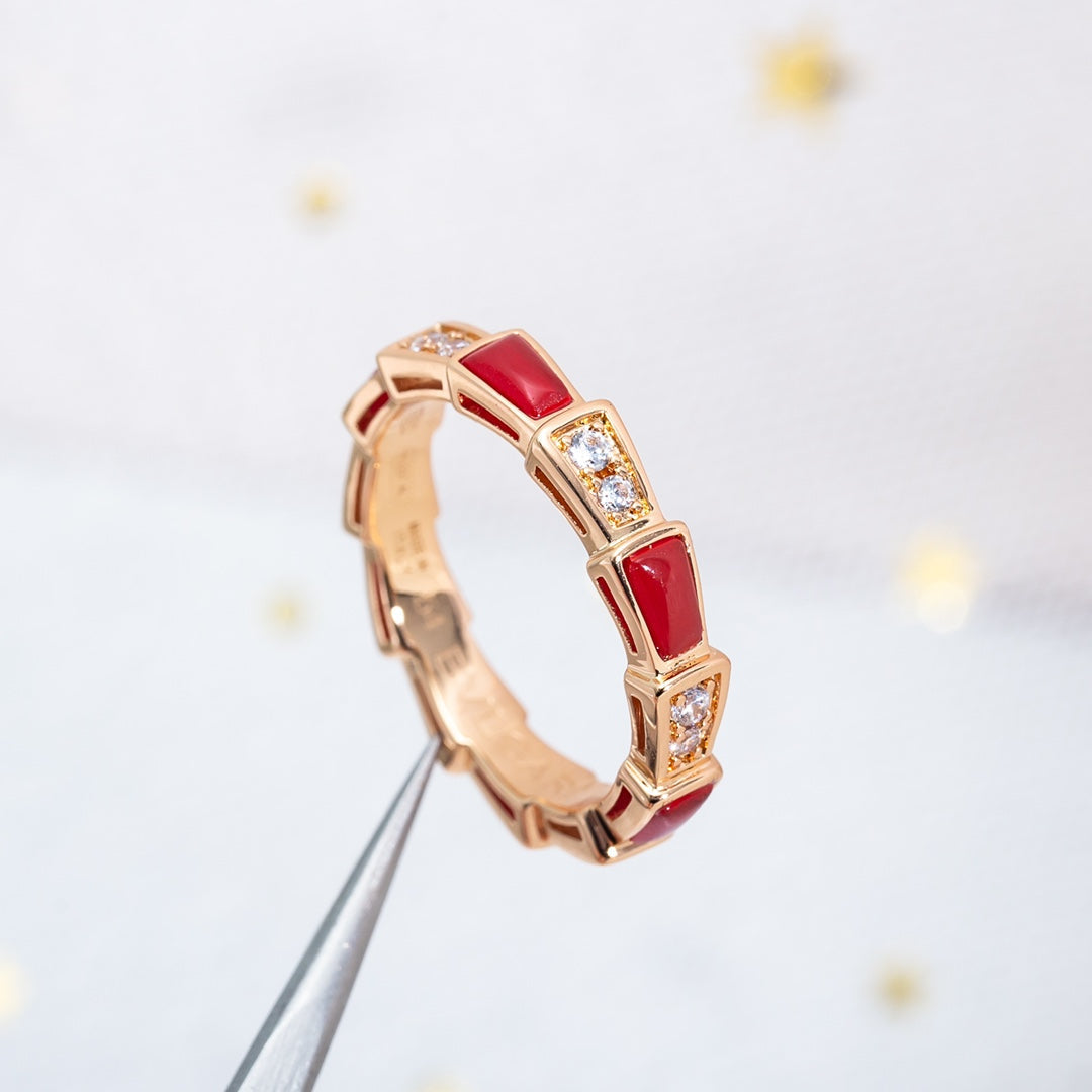[Panda Jewelry]SERPENTI RING PINK GOLD CARNELIAN DIAMOND 3MM