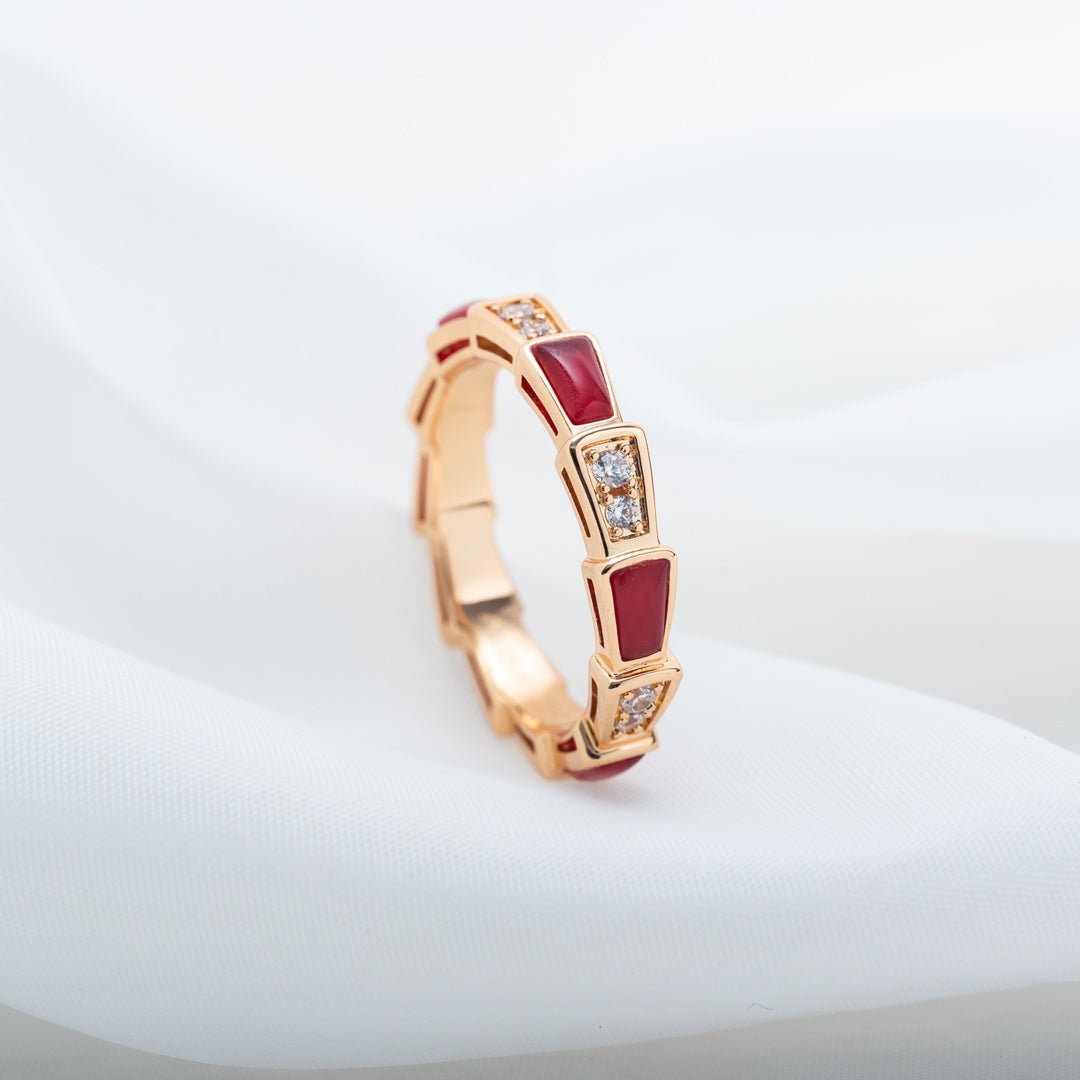 [Panda Jewelry]SERPENTI RING PINK GOLD CARNELIAN DIAMOND 3MM