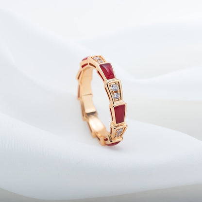 [Panda Jewelry]SERPENTI RING PINK GOLD CARNELIAN DIAMOND 3MM