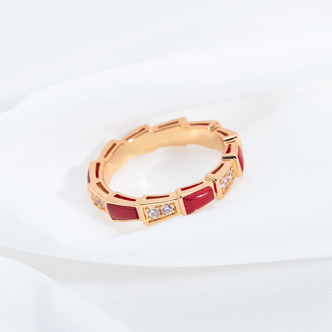 [Panda Jewelry]SERPENTI RING PINK GOLD CARNELIAN DIAMOND 3MM