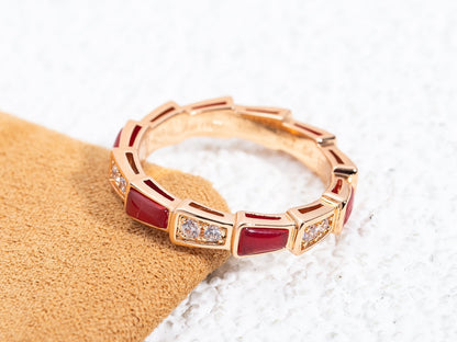[Panda Jewelry]SERPENTI RING PINK GOLD CARNELIAN DIAMOND 3MM