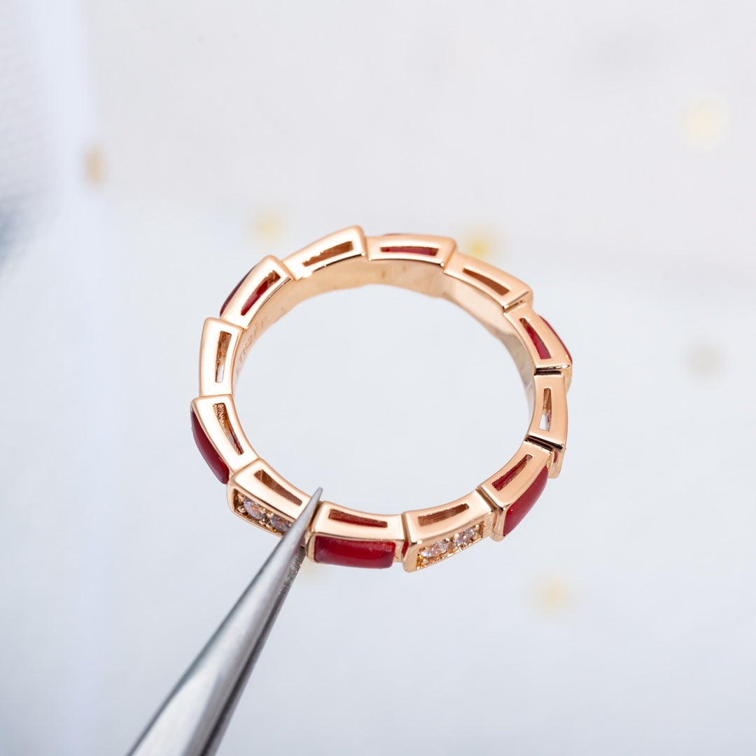 [Panda Jewelry]SERPENTI RING PINK GOLD CARNELIAN DIAMOND 3MM