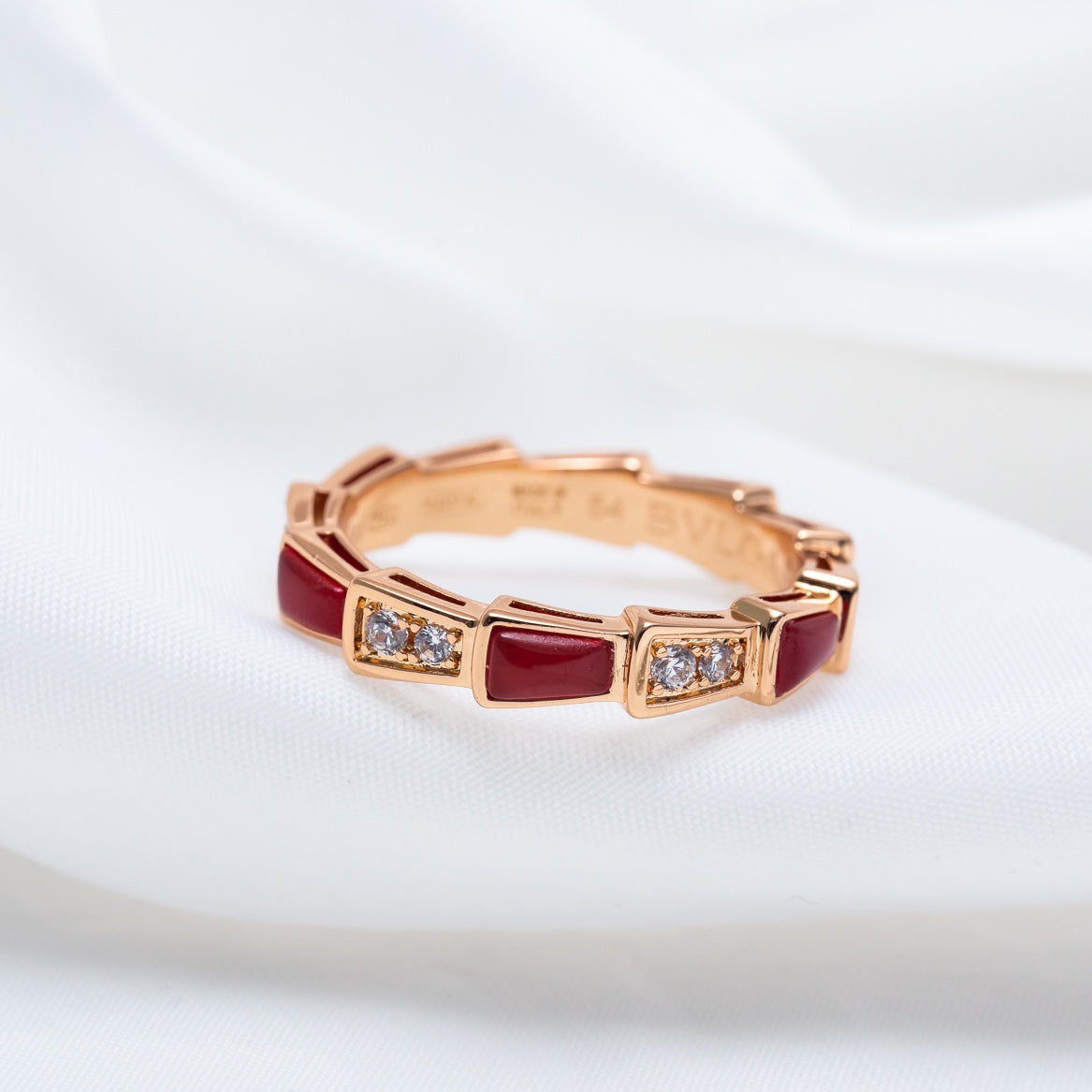 [Panda Jewelry]SERPENTI RING PINK GOLD CARNELIAN DIAMOND 3MM