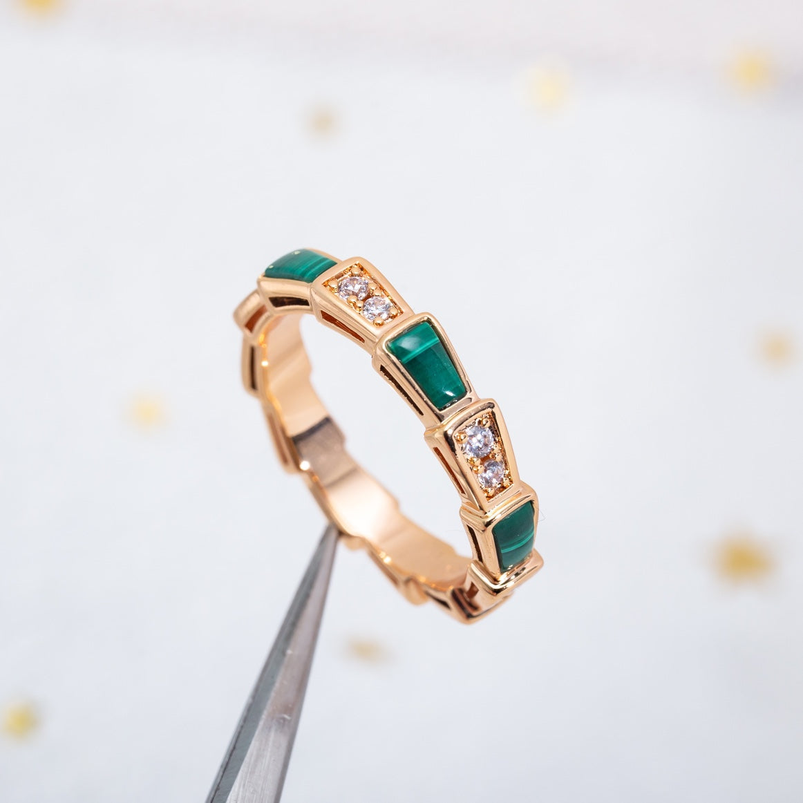 [Panda Jewelry]SERPENTI RING PINK GOLD MALACHITE DIAMOND 3MM
