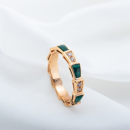 [Panda Jewelry]SERPENTI RING PINK GOLD MALACHITE DIAMOND 3MM