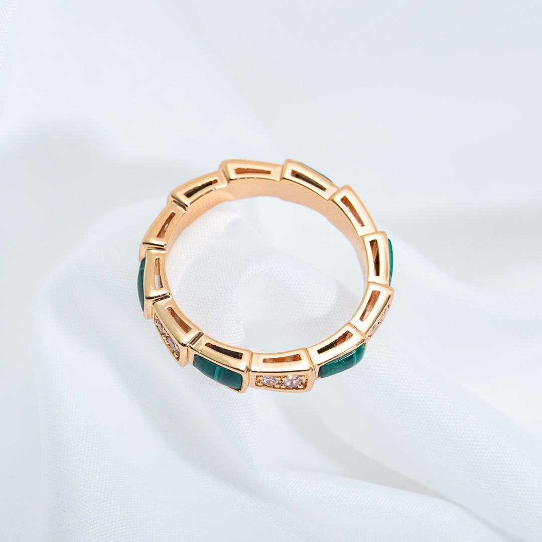[Panda Jewelry]SERPENTI RING PINK GOLD MALACHITE DIAMOND 3MM