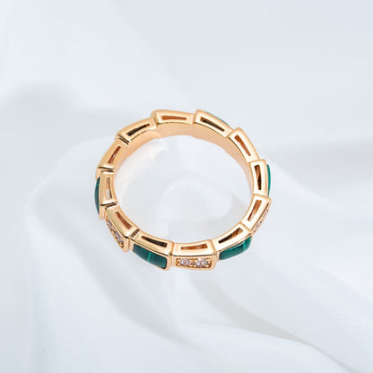 [Panda Jewelry]SERPENTI RING PINK GOLD MALACHITE DIAMOND 3MM