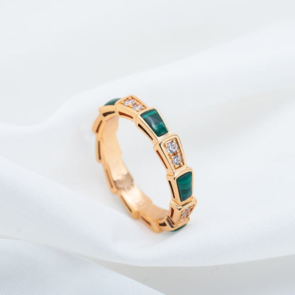 [Panda Jewelry]SERPENTI RING PINK GOLD MALACHITE DIAMOND 3MM