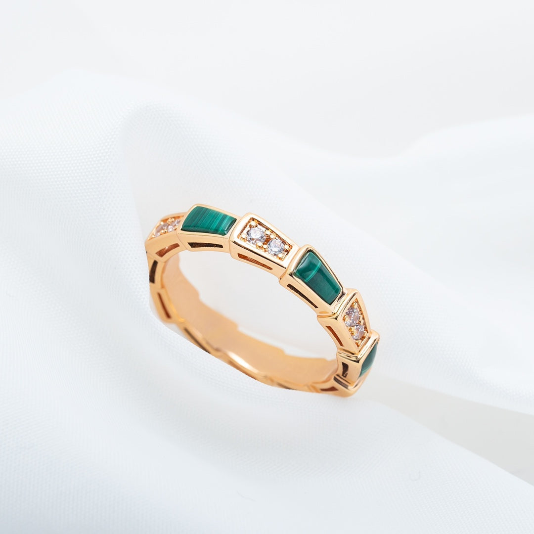 [Panda Jewelry]SERPENTI RING PINK GOLD MALACHITE DIAMOND 3MM