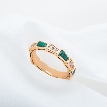[Panda Jewelry]SERPENTI RING PINK GOLD MALACHITE DIAMOND 3MM