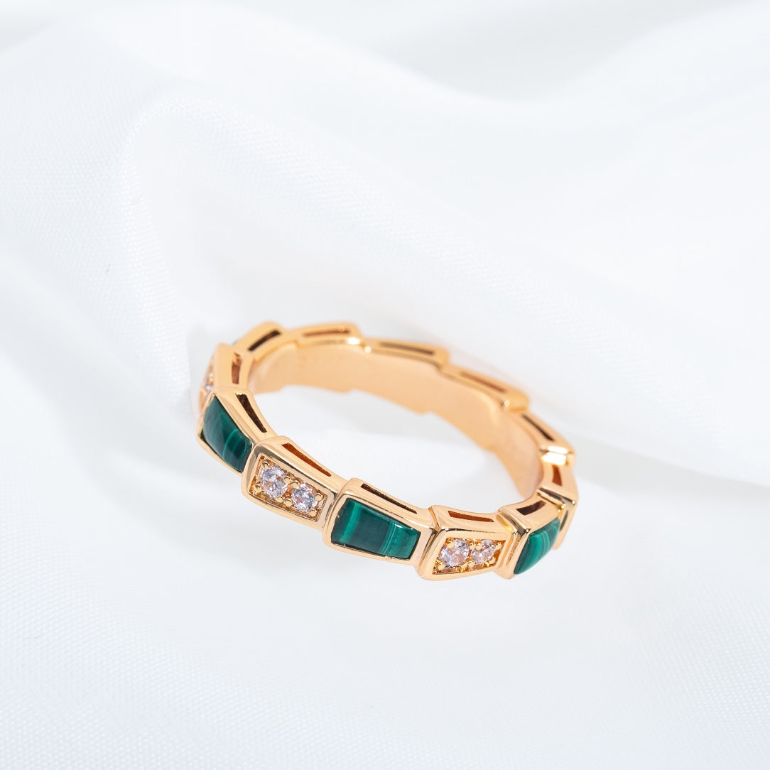 [Panda Jewelry]SERPENTI RING PINK GOLD MALACHITE DIAMOND 3MM