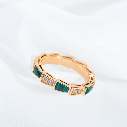 [Panda Jewelry]SERPENTI RING PINK GOLD MALACHITE DIAMOND 3MM