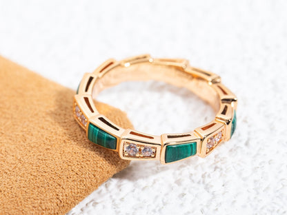[Panda Jewelry]SERPENTI RING PINK GOLD MALACHITE DIAMOND 3MM