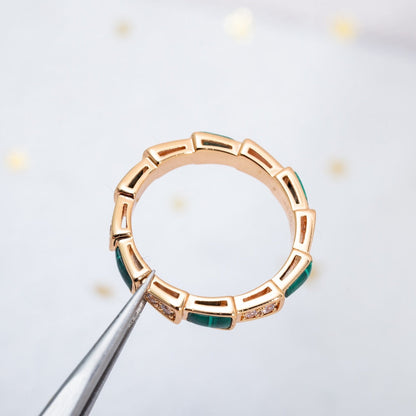 [Panda Jewelry]SERPENTI RING PINK GOLD MALACHITE DIAMOND 3MM
