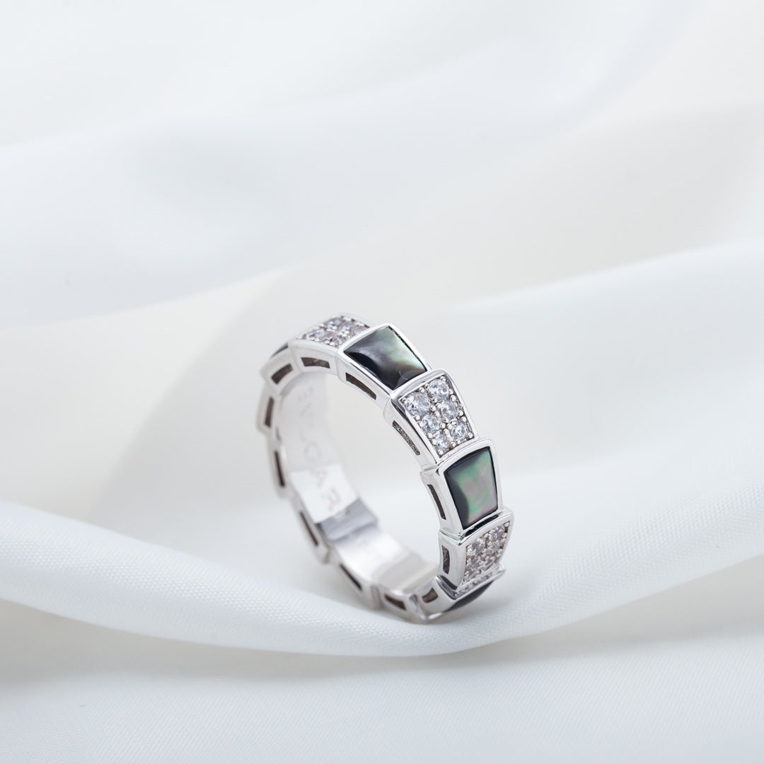 [Panda Jewelry]SERPENTI RING SILVER DIAMOND BLACK MOP 4MM