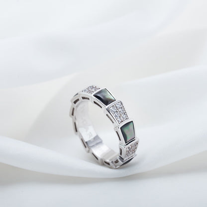 [Panda Jewelry]SERPENTI RING SILVER DIAMOND BLACK MOP 4MM