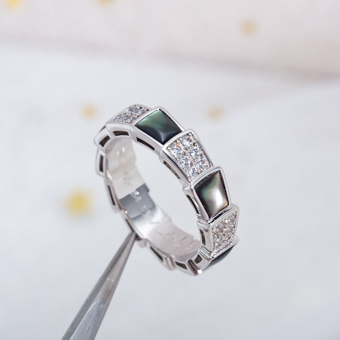 [Panda Jewelry]SERPENTI RING SILVER DIAMOND BLACK MOP 4MM