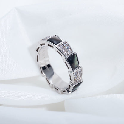 [Panda Jewelry]SERPENTI RING SILVER DIAMOND BLACK MOP 4MM