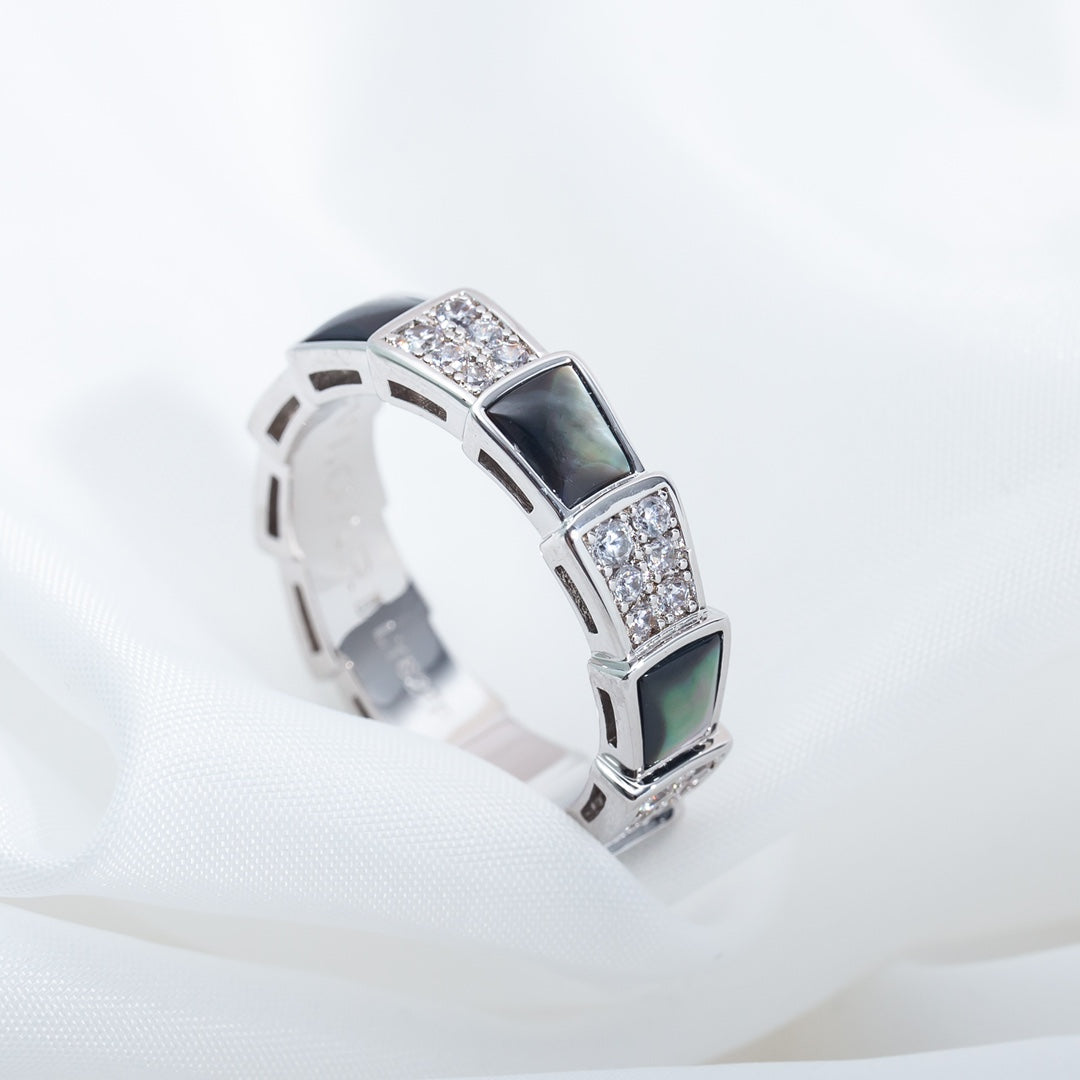[Panda Jewelry]SERPENTI RING SILVER DIAMOND BLACK MOP 4MM