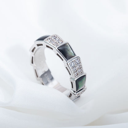 [Panda Jewelry]SERPENTI RING SILVER DIAMOND BLACK MOP 4MM