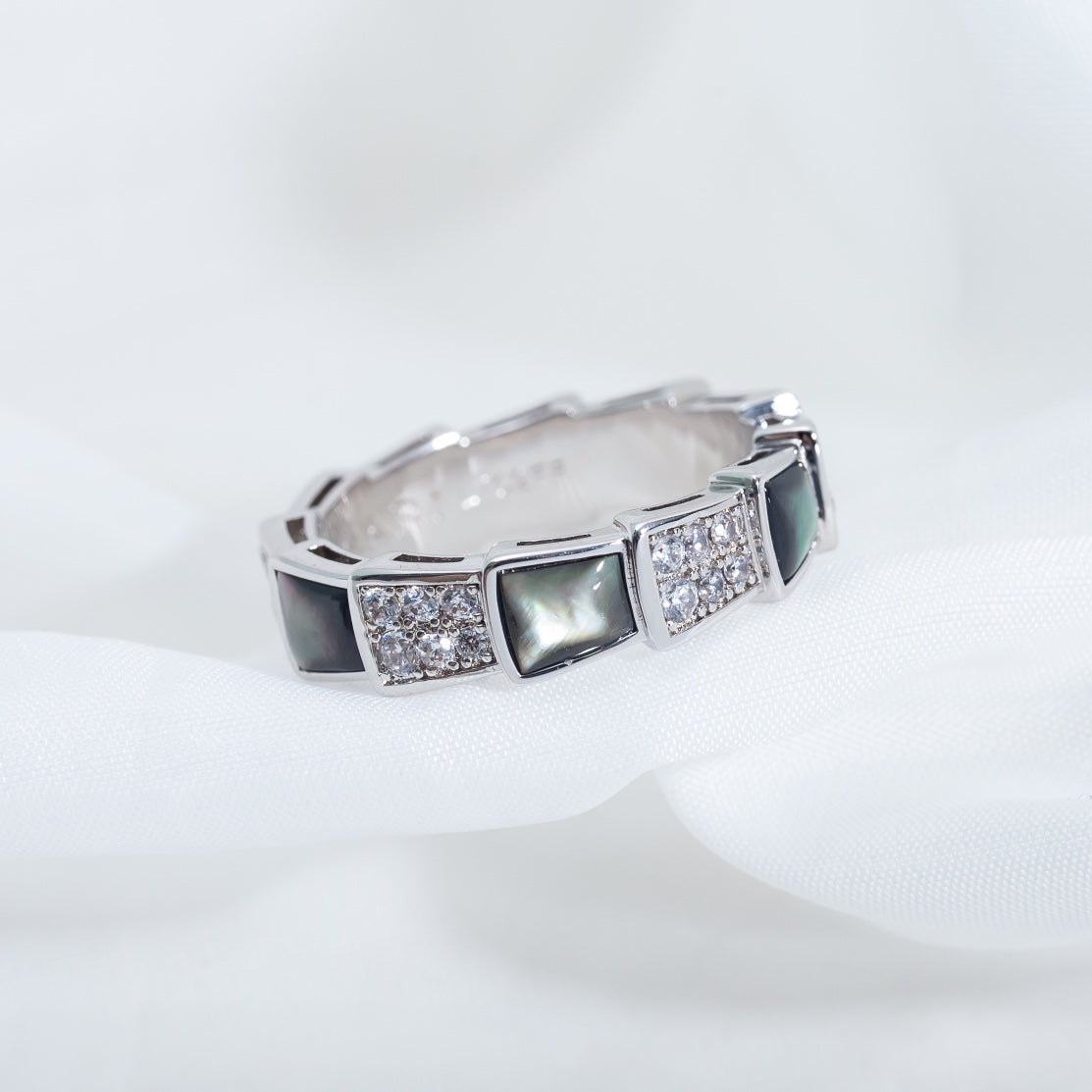 [Panda Jewelry]SERPENTI RING SILVER DIAMOND BLACK MOP 4MM