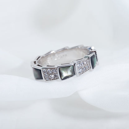 [Panda Jewelry]SERPENTI RING SILVER DIAMOND BLACK MOP 4MM