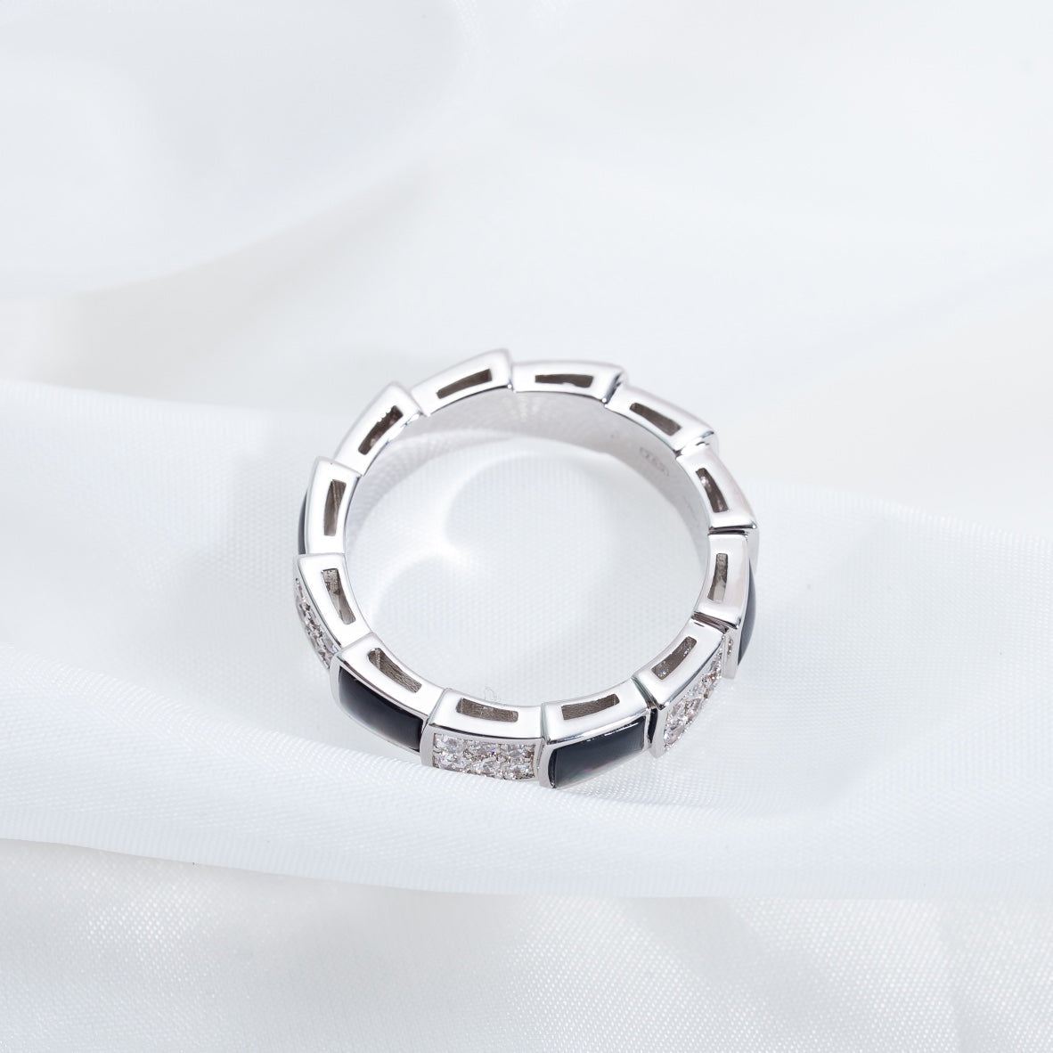 [Panda Jewelry]SERPENTI RING SILVER DIAMOND BLACK MOP 4MM