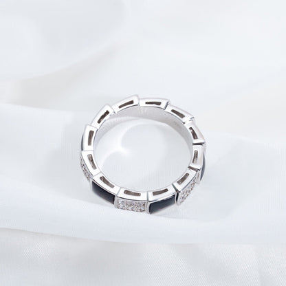 [Panda Jewelry]SERPENTI RING SILVER DIAMOND BLACK MOP 4MM