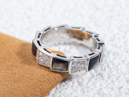 [Panda Jewelry]SERPENTI RING SILVER DIAMOND BLACK MOP 4MM