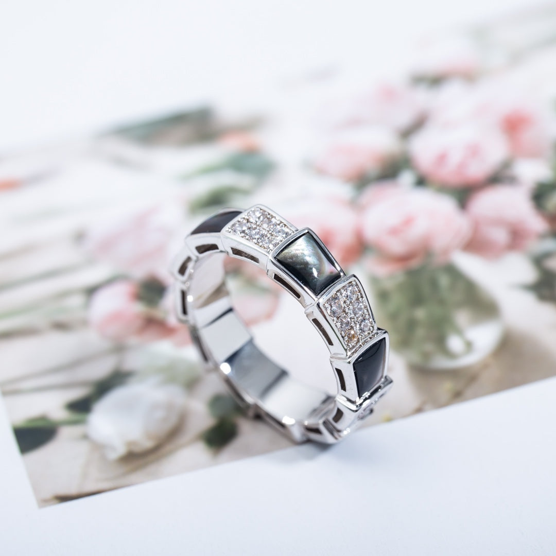 [Panda Jewelry]SERPENTI RING SILVER DIAMOND BLACK MOP 4MM