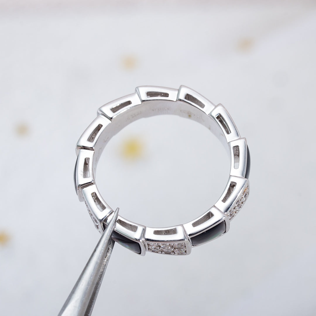 [Panda Jewelry]SERPENTI RING SILVER DIAMOND BLACK MOP 4MM