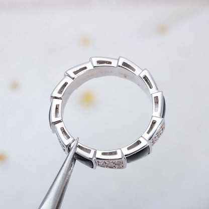 [Panda Jewelry]SERPENTI RING SILVER DIAMOND BLACK MOP 4MM